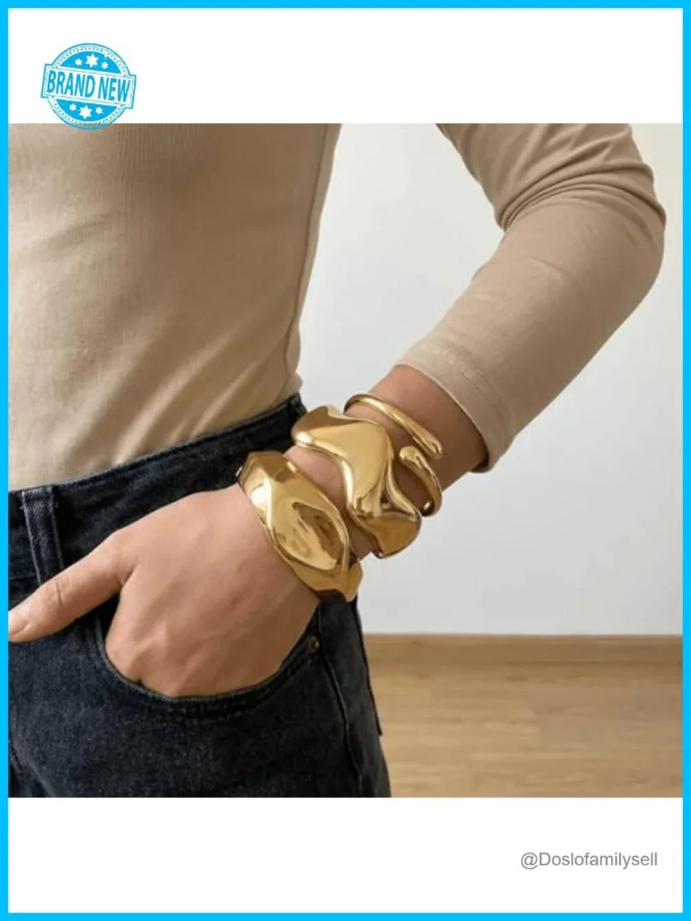 3Pcs Chunky Gold Bangle Bracelets Set 14K Gold Plated Stackable Cuff Bangles